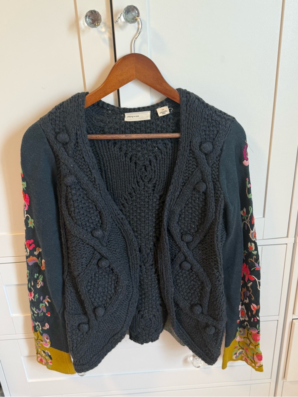 Anthropologie Embroidered Cable-Knit Blue Women's Sweater
